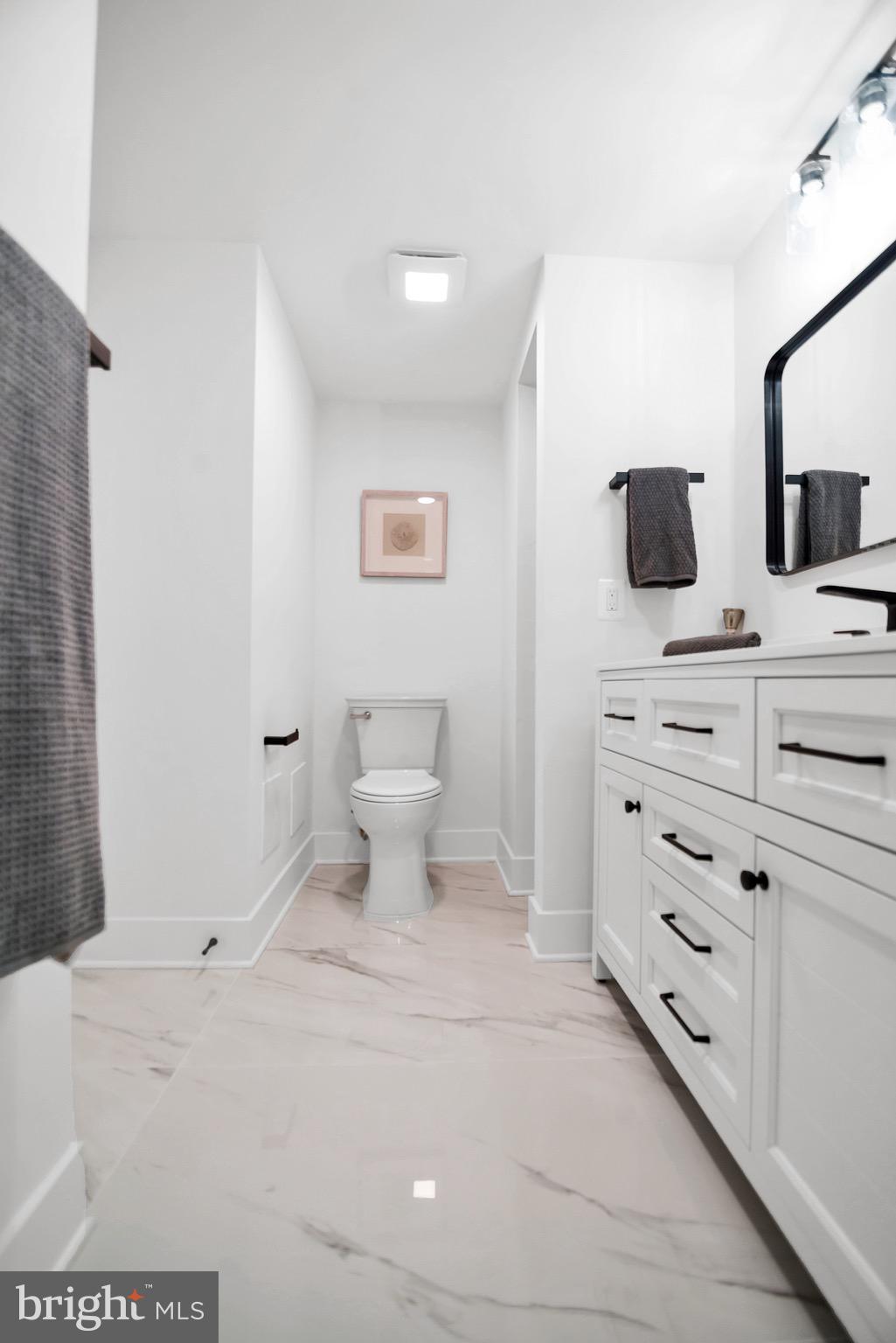 6101 Edsall Road, Unit 602 Alexandria, VA 22304 - Photo 17 of 38 a bathroom with a toilet a sink a vanity and mirror