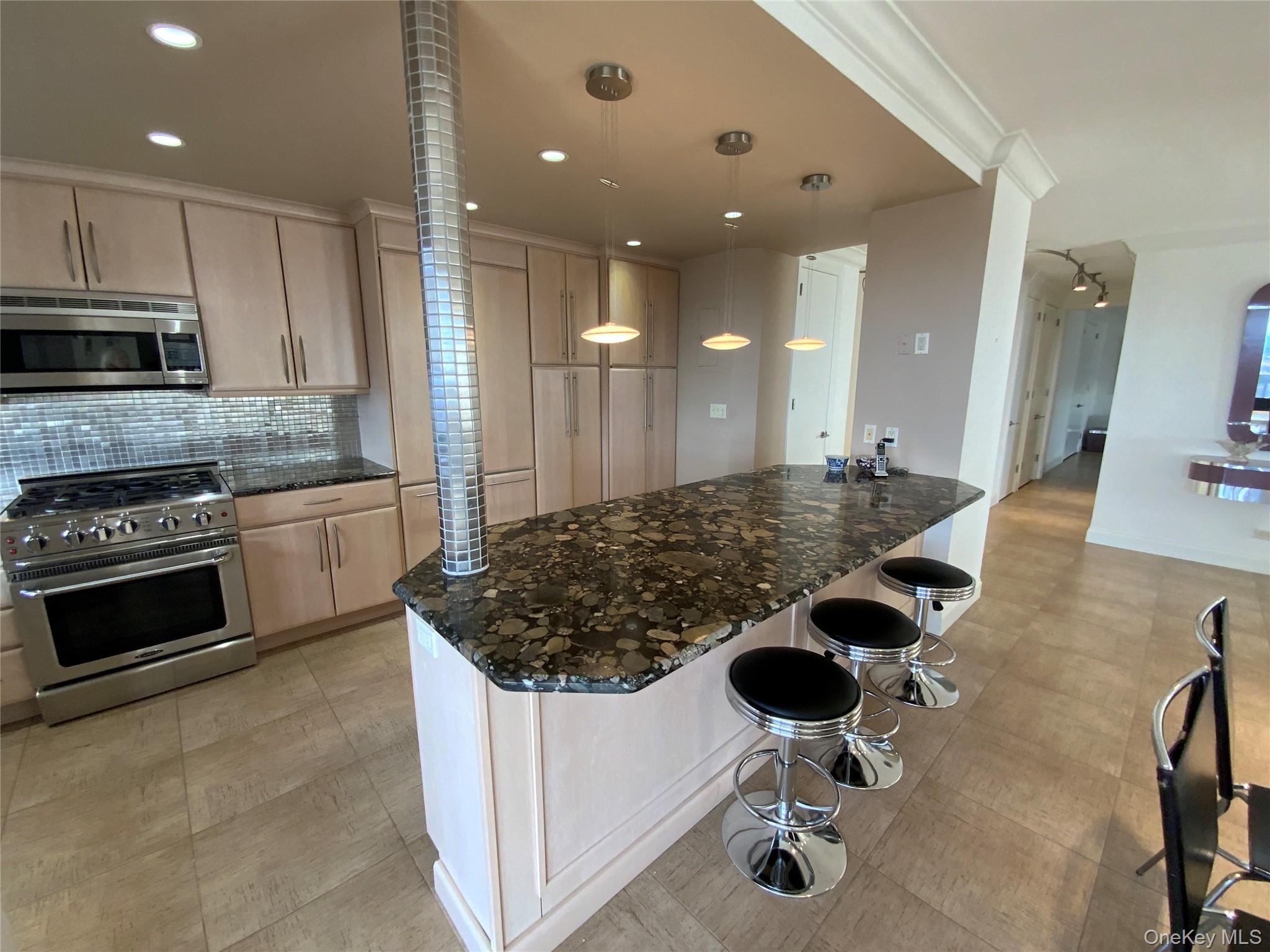 269 Grand Central Parkway, Unit 32O Queens, NY 11005 - Photo 9 of 33 a kitchen with stainless steel appliances granite countertop a stove and a sink