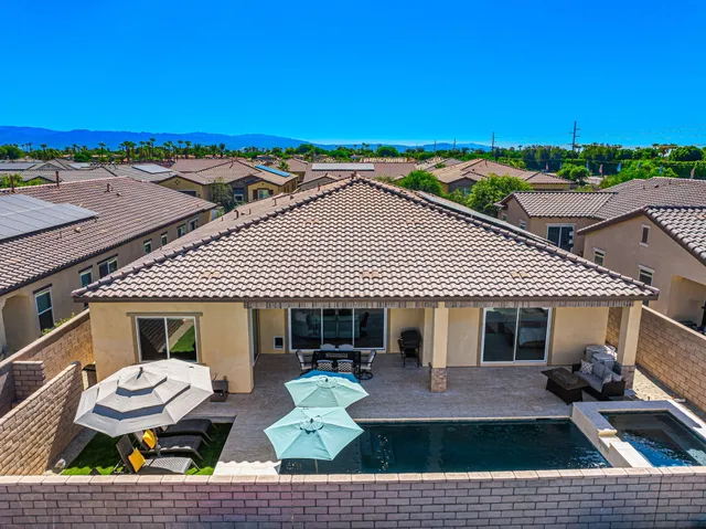 front view of a house with a patio