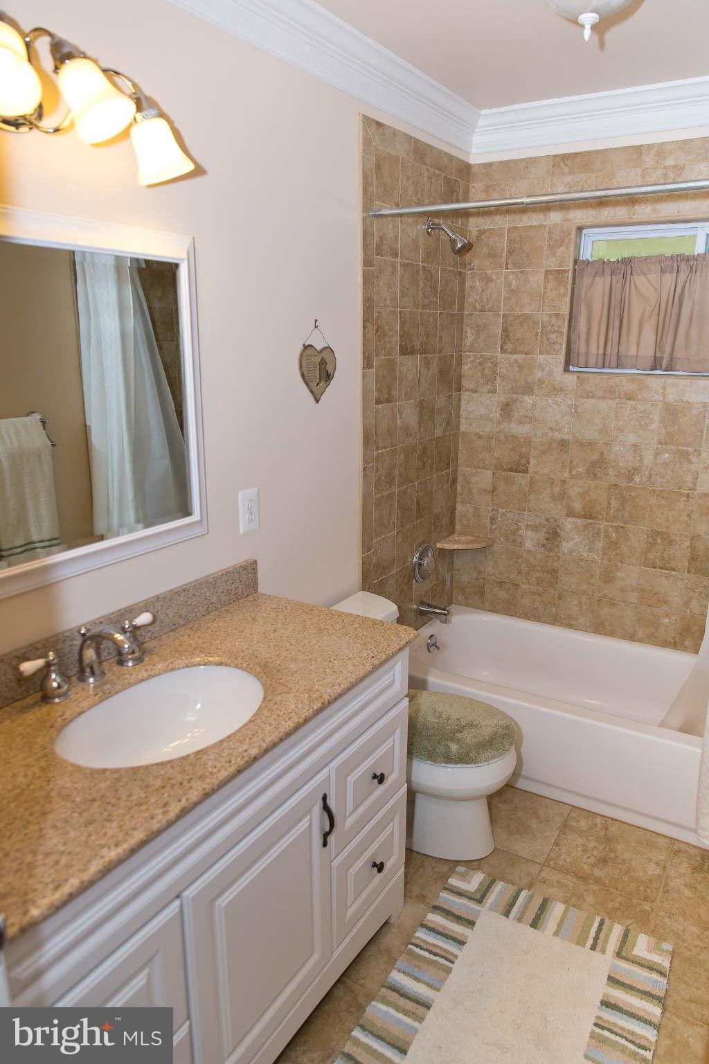 1012 Crosby Road Baltimore, MD 21228 - Photo 9 of 24 a bathroom with a granite countertop sink a toilet a mirror and bathtub