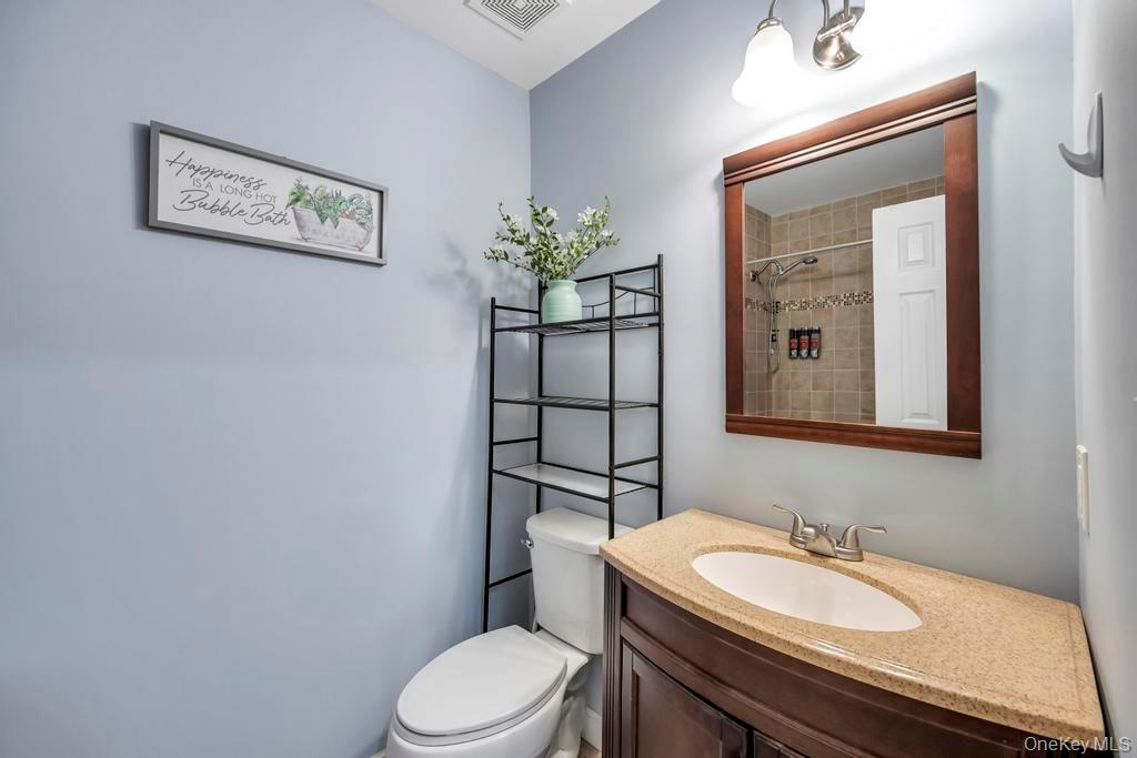 114 Birchwood Road Coram, NY 11727 - Photo 15 of 24 a bathroom with a toilet a sink and mirror