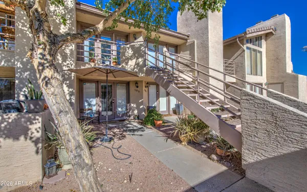 a view of a house with patio