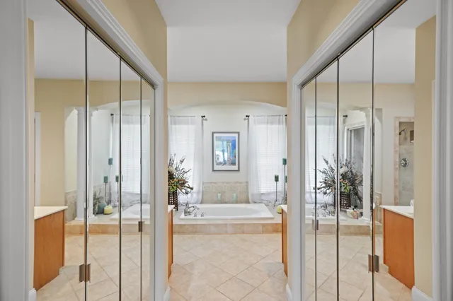 a view of a balcony with wooden floor