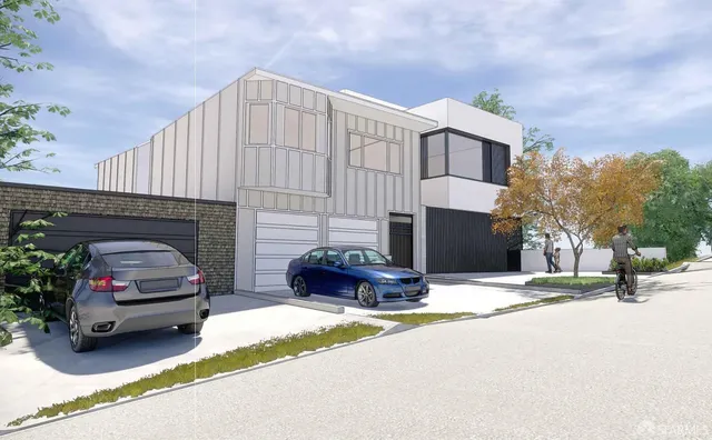 a car parked in front of a house