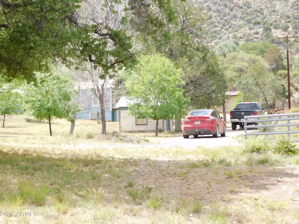 a view of a road from a yard