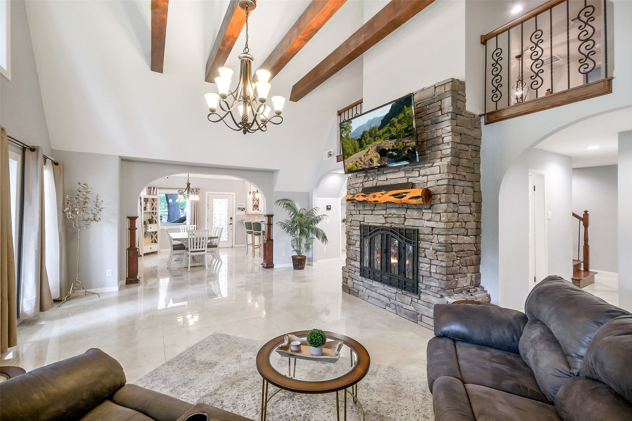 1347 Seidel Road Brookshire, TX 77423 - Photo 4 of 50 As gorgeous inside as out....High ceilings and wooden beams give this home loads of character.