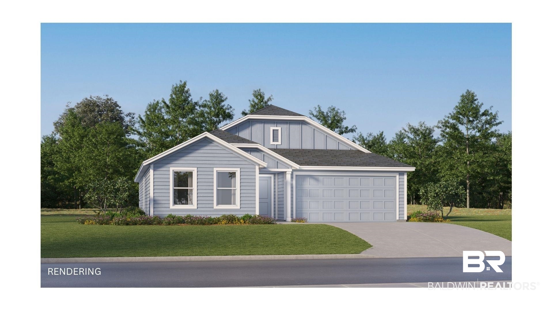 15362 Planters Lane Foley, AL 36535 - Photo 1 of 24 View of front facade with board and batten siding, a front yard, driveway, and an attached garage