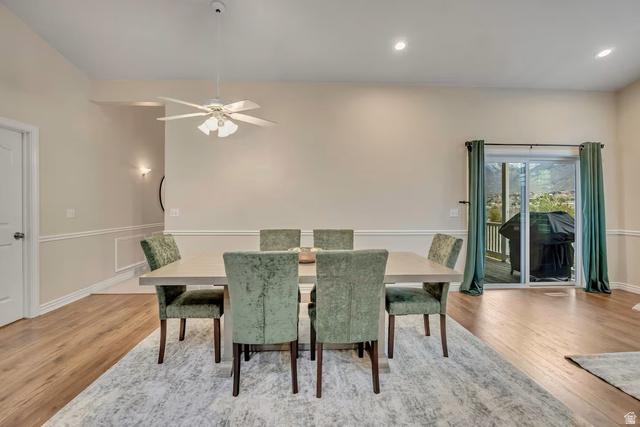 11789 Nicklaus Road Sandy, UT 84092 - Photo 16 of 58 Dining room featuring a ceiling fan, light wood-style floors, and recessed lighting