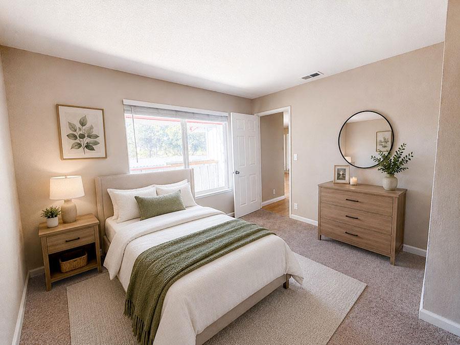 84 Rancho Drive, Unit H San Jose, CA 95111 - Photo 5 of 10 a bedroom with a bed and a dresser
