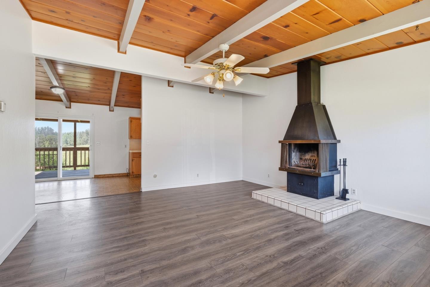 215 Manfre Road Watsonville, CA 95076 - Photo 8 of 36 en empty room with wooden floor fireplace and windows