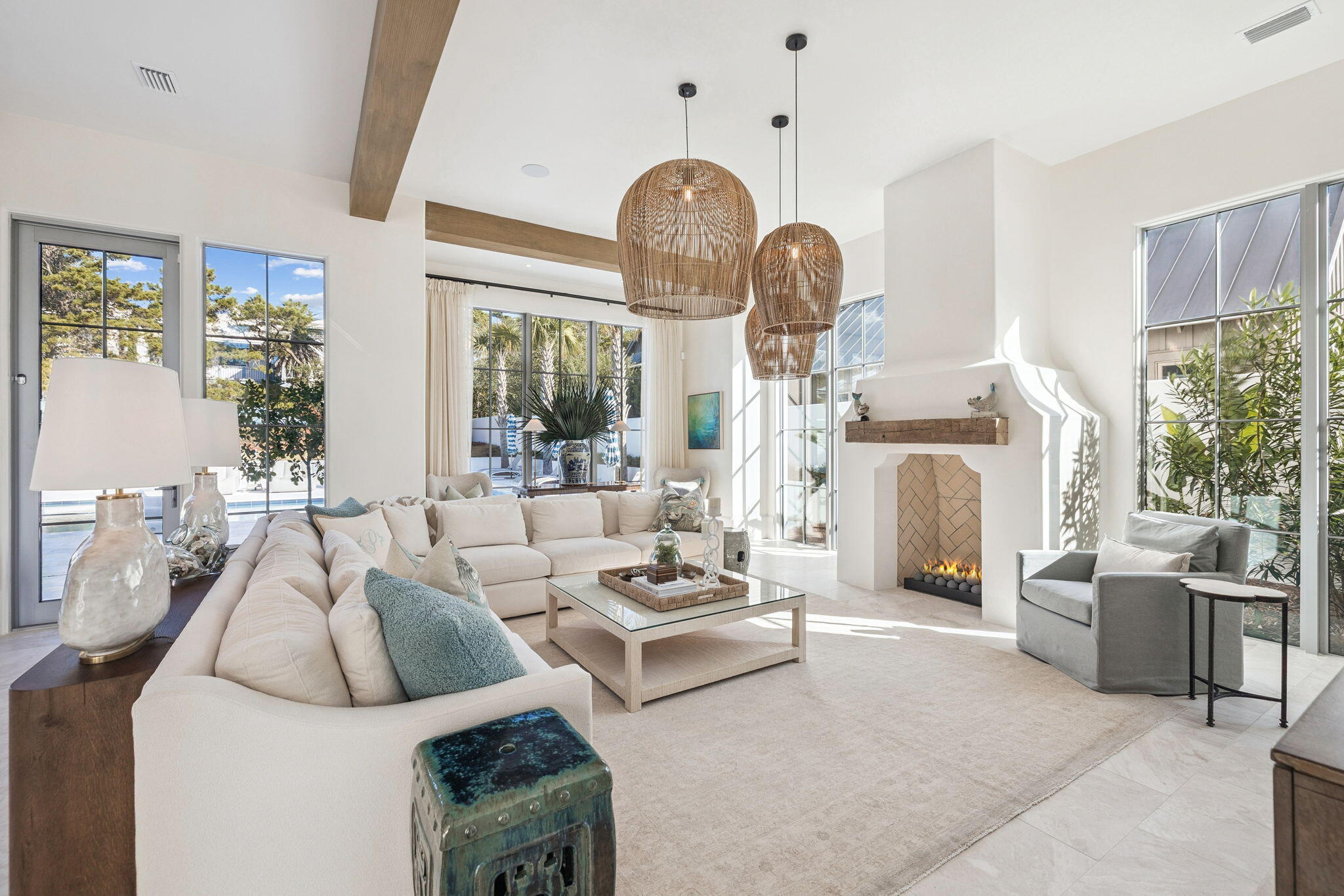 306 Walton Rose Lane Inlet Beach, FL 32461 - Photo 21 of 117 a living room with furniture a fireplace and a chandelier