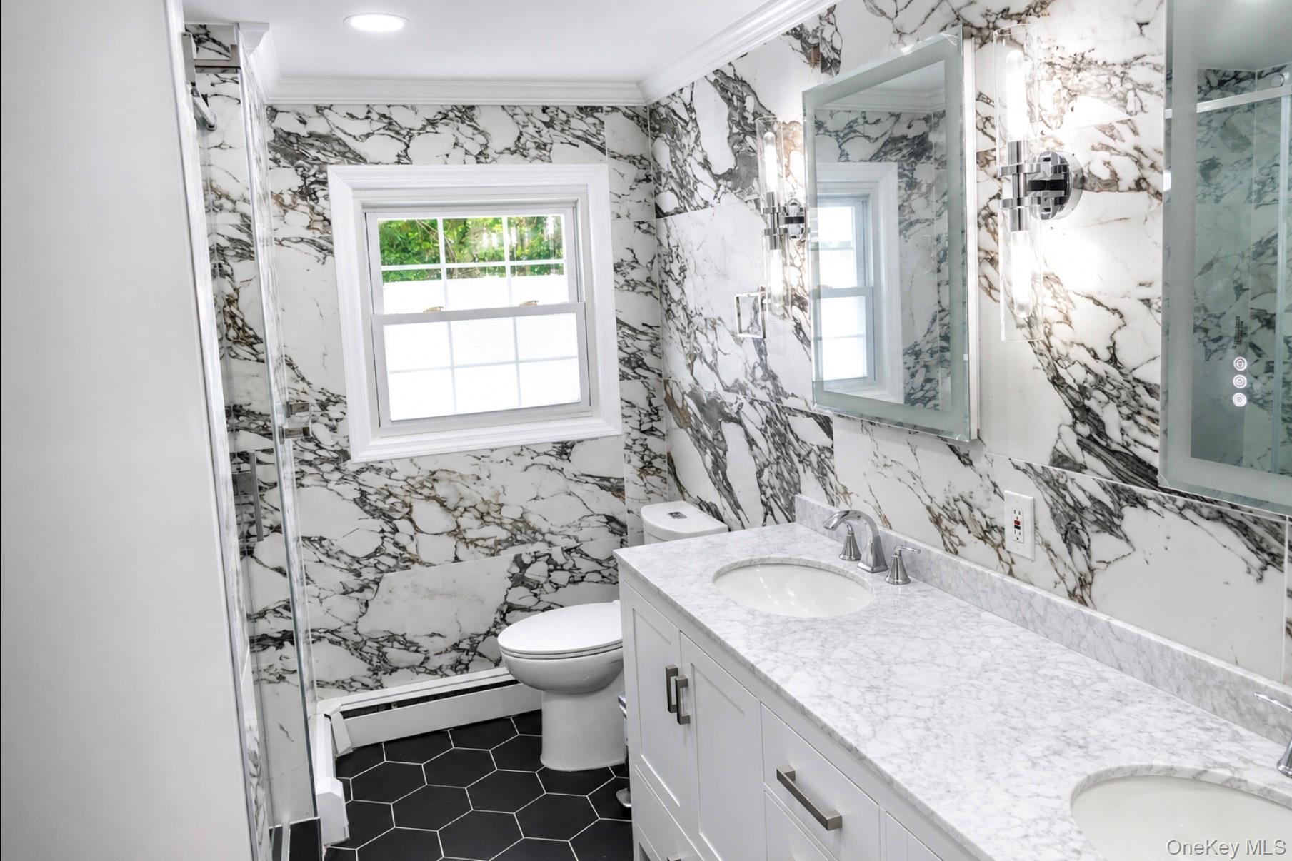 80 Mt Pleasant Road Smithtown, NY 11787 - Photo 7 of 27 a bathroom with a granite countertop sink toilet and shower
