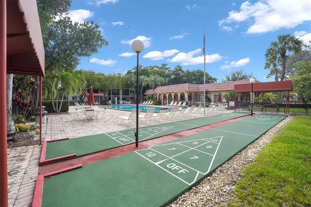 a view of a park with slide