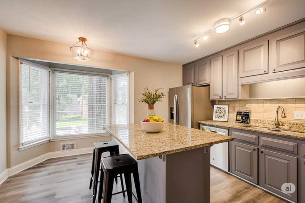 3 South Riversong Lane Alpharetta, GA 30022 - Photo 8 of 23 a kitchen with granite countertop white cabinets and stainless steel appliances