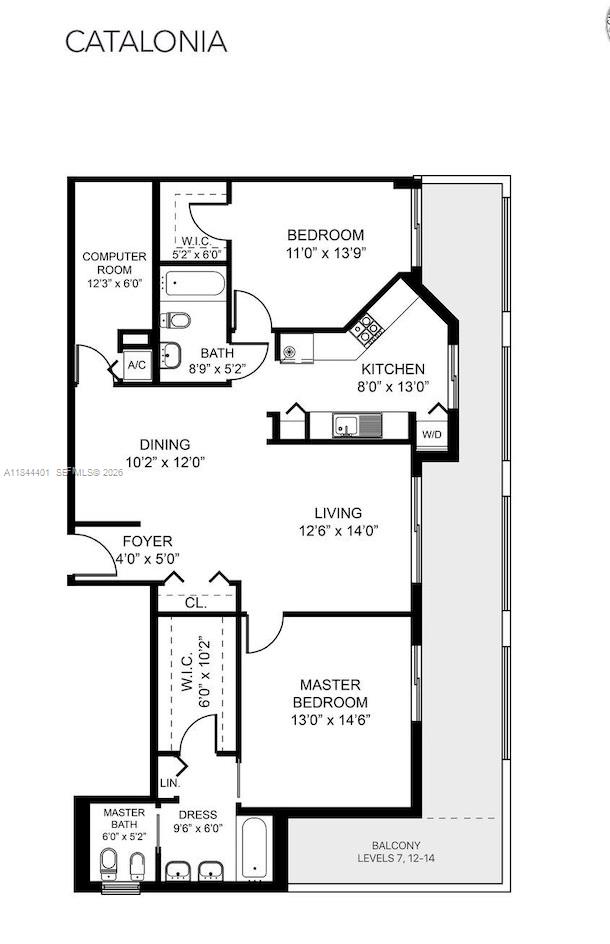 2425 Southwest 27th Avenue, Unit 701 Miami, FL 33145 - Photo 8 of 49 Floorplan (1,296 SF)