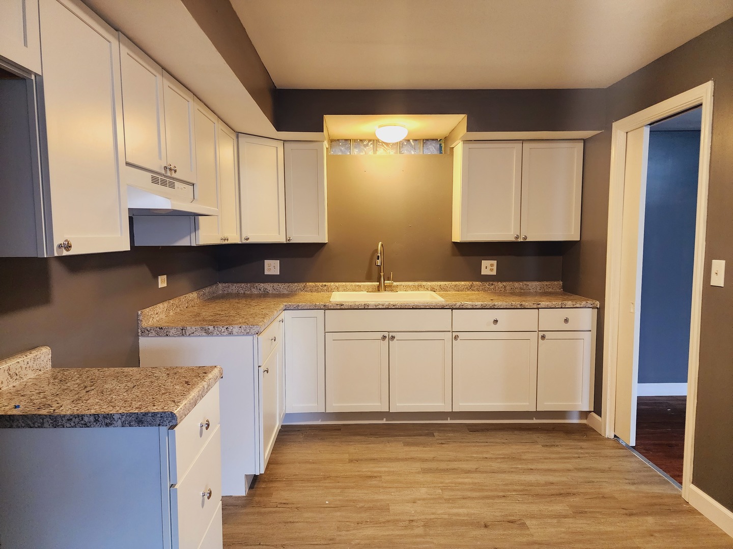 1450 Wing Street, Unit 2B Elgin, IL 60123 - Photo 3 of 17 a kitchen with granite countertop a sink a stove and cabinets
