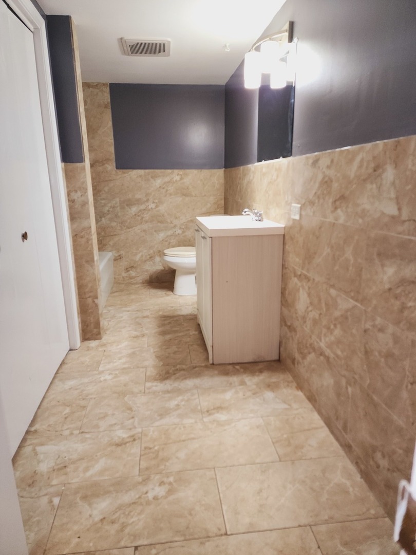 1450 Wing Street, Unit 2B Elgin, IL 60123 - Photo 9 of 17 a bathroom with a sink a large mirror and a shower