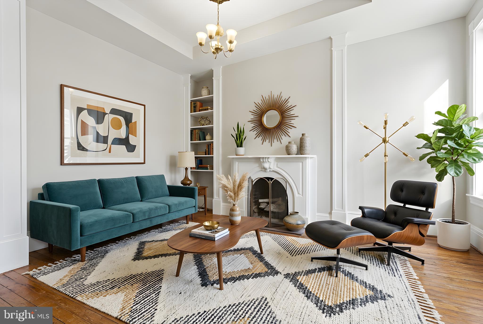 2033 East Pratt Street Baltimore, MD 21231 - Photo 10 of 61 a living room with furniture a dining table and a fireplace