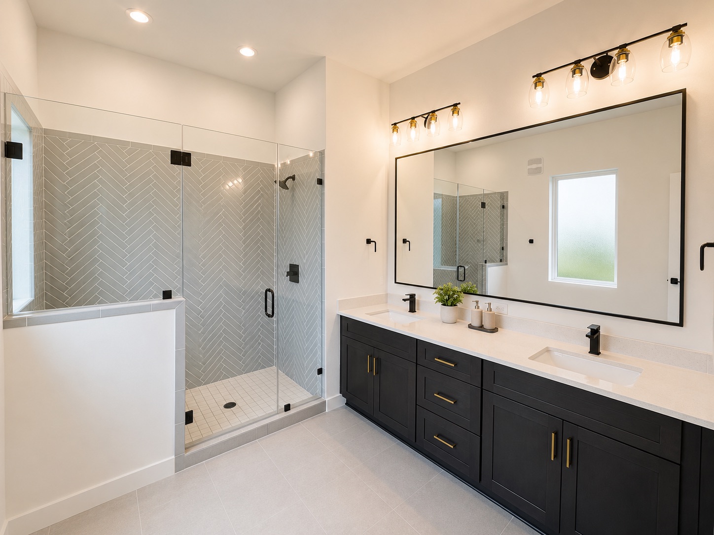 2000 Riverside Farms Road, Unit 6102 Austin, TX 78741 - Photo 7 of 11 Dual vanities complement a spacious glass-enclosed shower, creating a tranquil retreat.