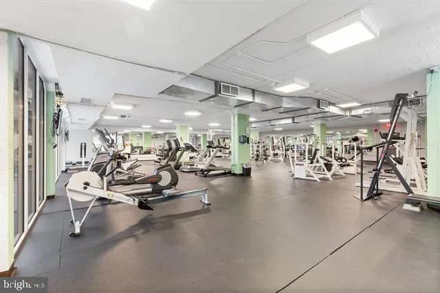 a view of a room with gym equipment