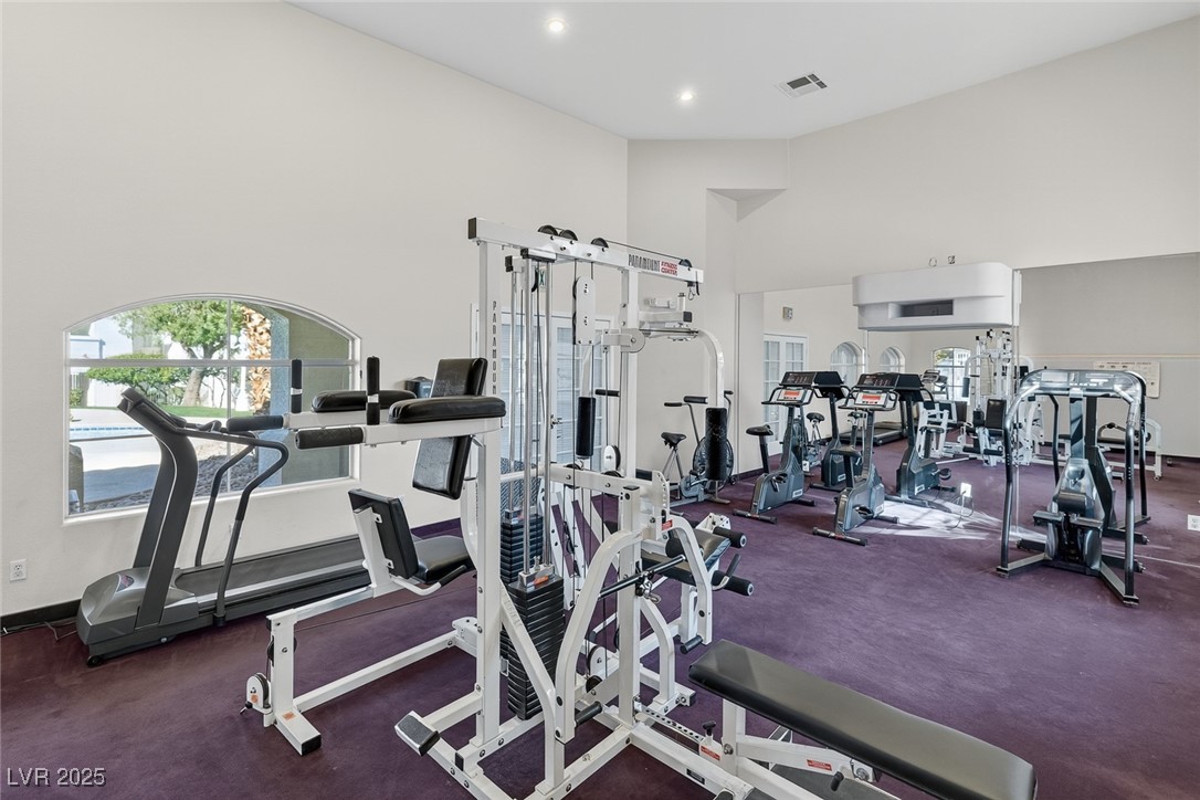 698 South Racetrack Road, Unit 1222 Henderson, NV 89015 - Photo 30 of 31 Gym featuring a high ceiling and recessed lighting