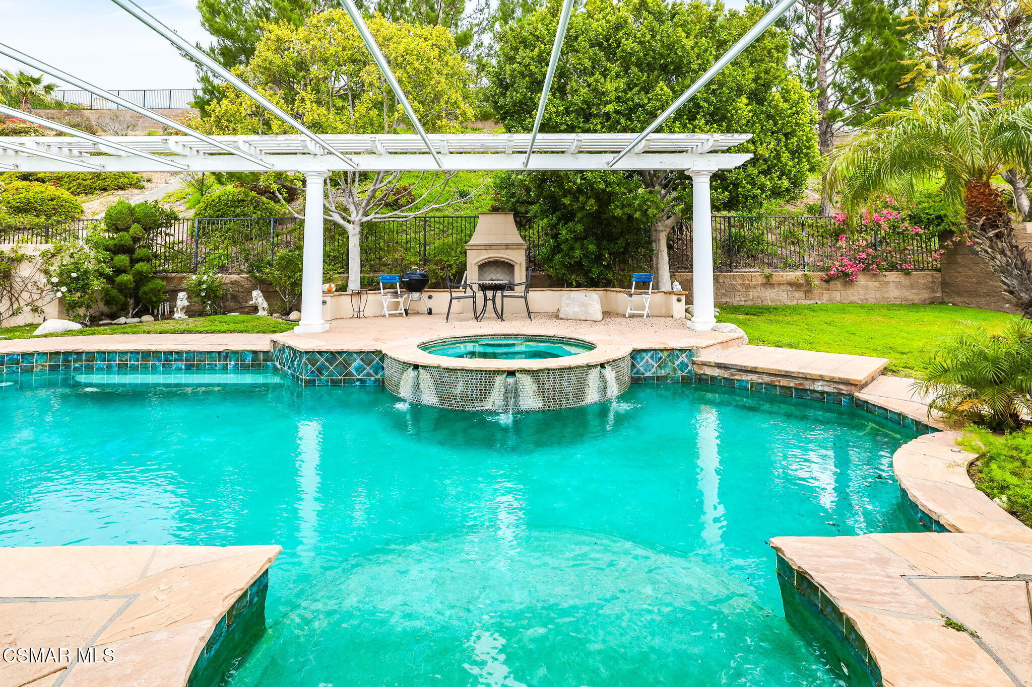 20253 Vía Galileo Porter Ranch, CA 91326 - Photo 37 of 41 a view of a patio with lawn chairs floor to ceiling window and yard