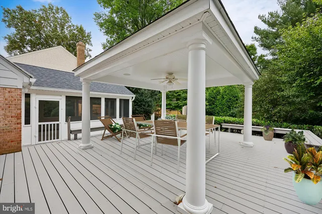 a backyard of a house with plants and large trees