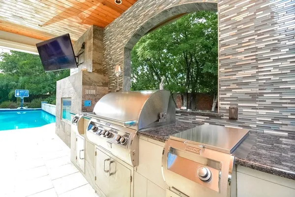 a view of a sink with backyard