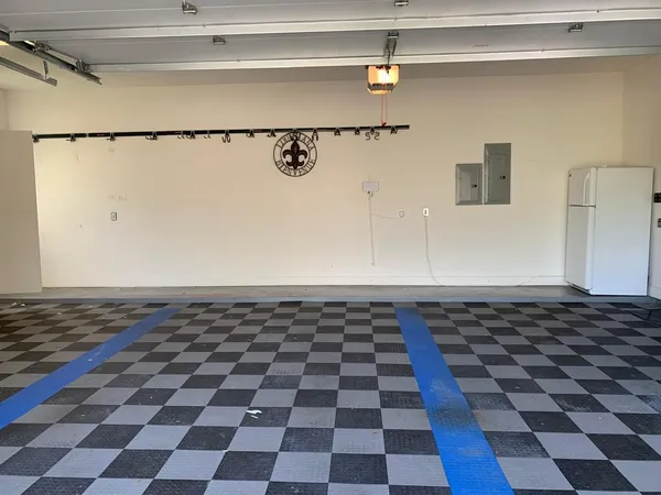 a black and white checkered floor