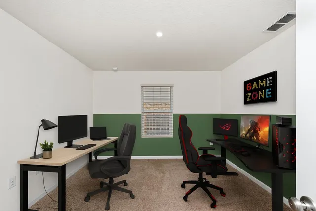 a view of a room that has a window