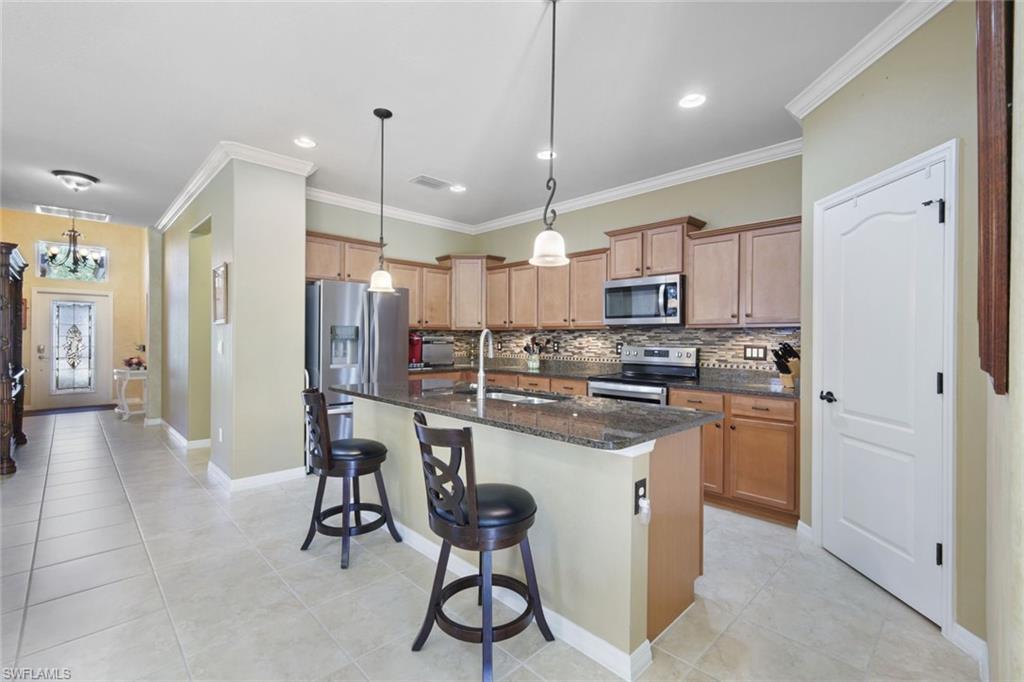 21025 Bella Terra Boulevard Estero, FL 33928 - Photo 3 of 35 a kitchen with kitchen island a counter top space a sink stainless steel appliances and cabinets