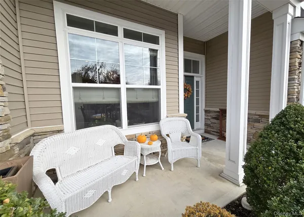 a outdoor space with the couches and a potted plant on a table