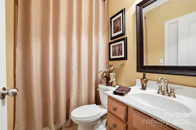 a bathroom with a sink toilet and mirror