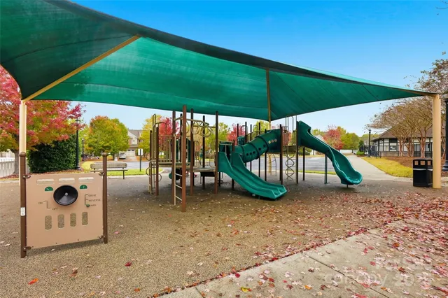 an outdoor space with seating