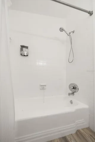 a bathroom with a bathtub