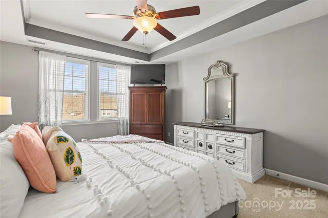 a view of a park with large trees