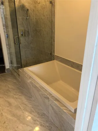 a bathroom with a bathtub