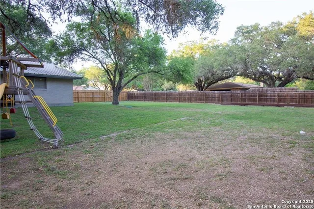 a view of a house with a yard and a large tree