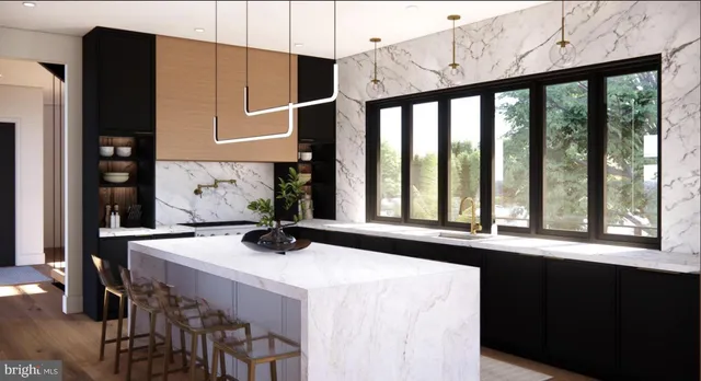 a kitchen with a refrigerator and a stove