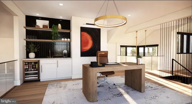 a living room with a bed furniture and a potted plant