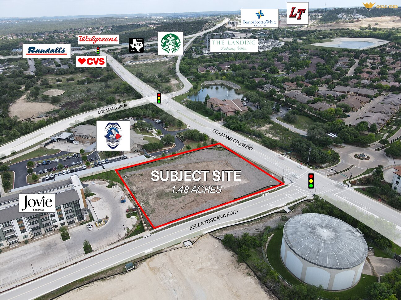 1933 1/2 Lohmans Crossing Road Lakeway, TX 78734 - Photo 2 of 9 Aerial Property Overview. Illustrating a 1.48-acre site and surrounding infrastructure