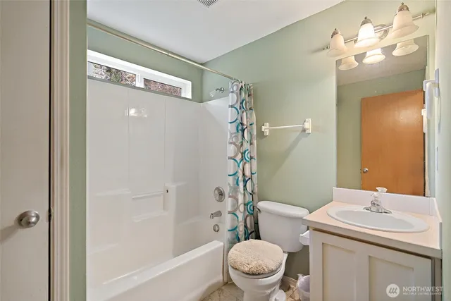 a bathroom with a sink a toilet a mirror and shower