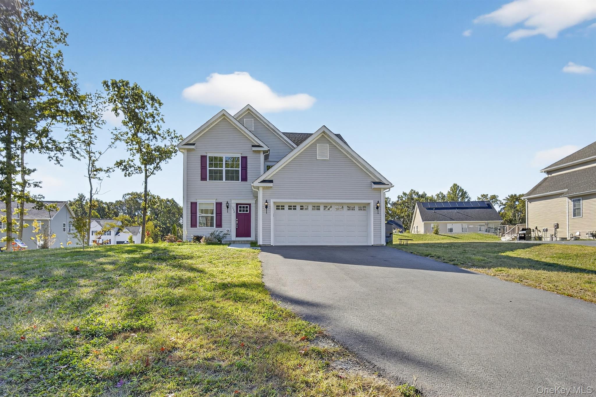 Traditional-style house with driveway and a front lawn