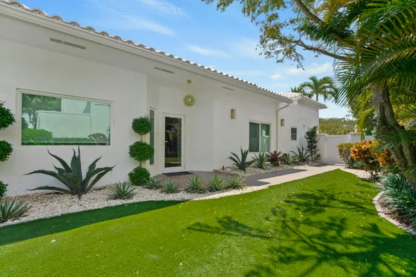 a view of a backyard with a garden and plants