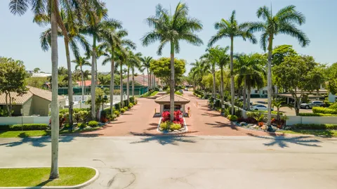 a view of a park with palm trees