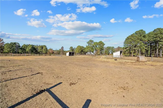 a view of a field with an ocean