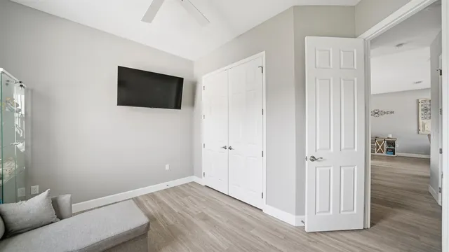 a view of a livingroom with a flat screen tv