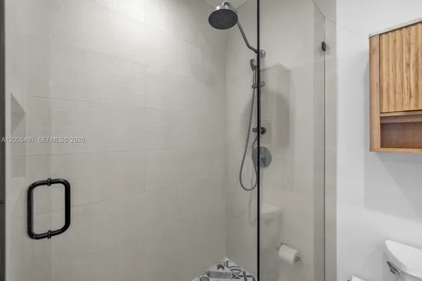 a bathroom with a shower