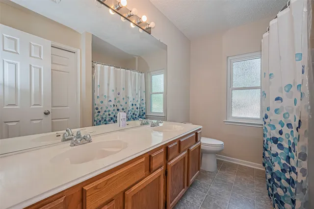 a bathroom with a sink a toilet and a mirror