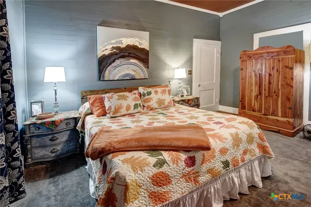 a bedroom with a bed and a dresser